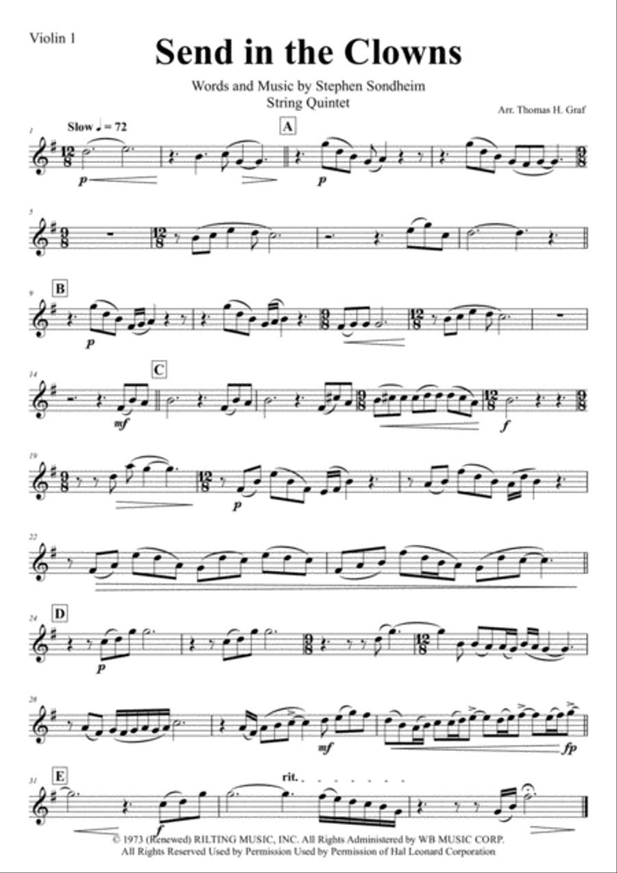 Send In The Clowns String Quartet scores gallery preview page 5