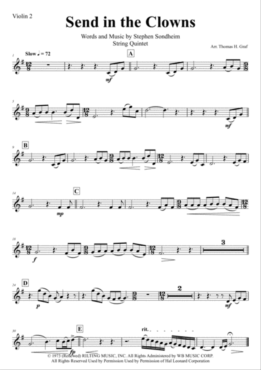 Send In The Clowns String Quartet scores gallery preview page 6