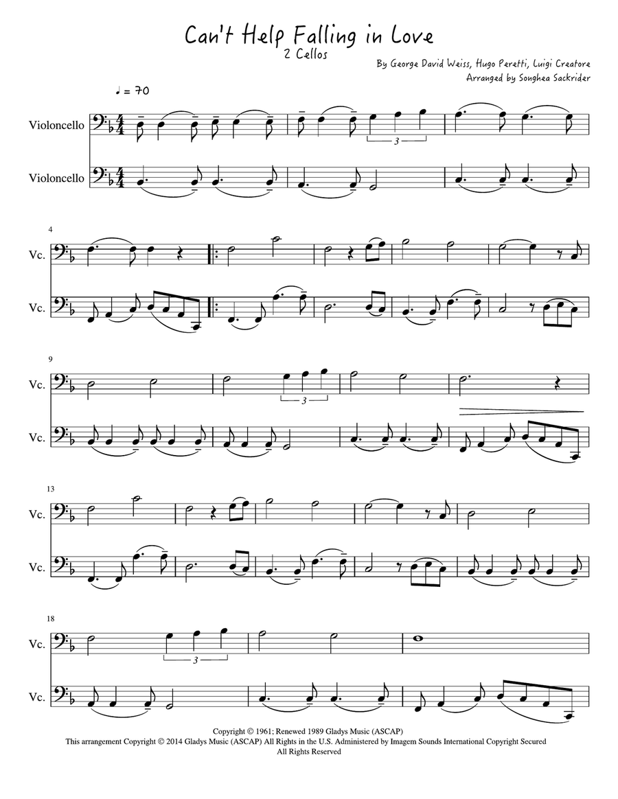 Can't Help Falling In Love String Duet scores gallery preview page 1