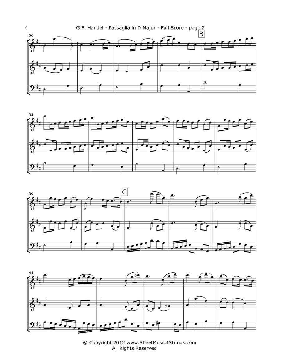 Handel, G. - Passaglia for Two Violins and Cello String Trio scores gallery preview page 2