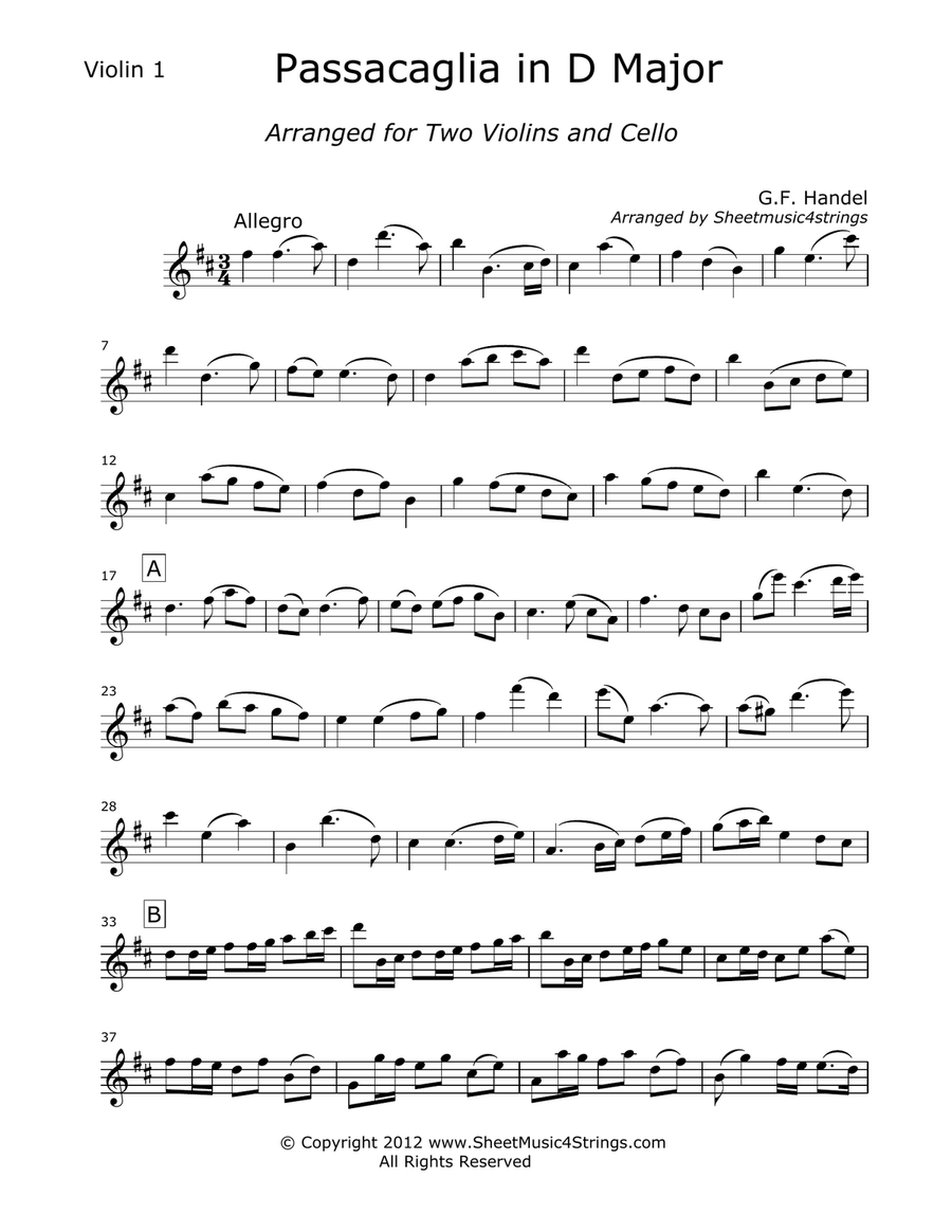 Handel, G. - Passaglia for Two Violins and Cello String Trio scores gallery preview page 4