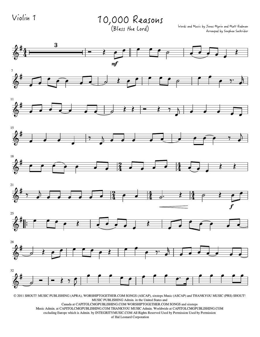 10,000 Reasons (Bless The Lord) String Quartet scores gallery preview page 6