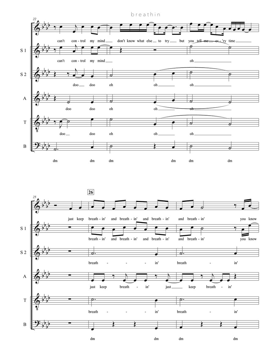 Breathin by Ariana Grande SSAATTBB - Digital Sheet Music page 4