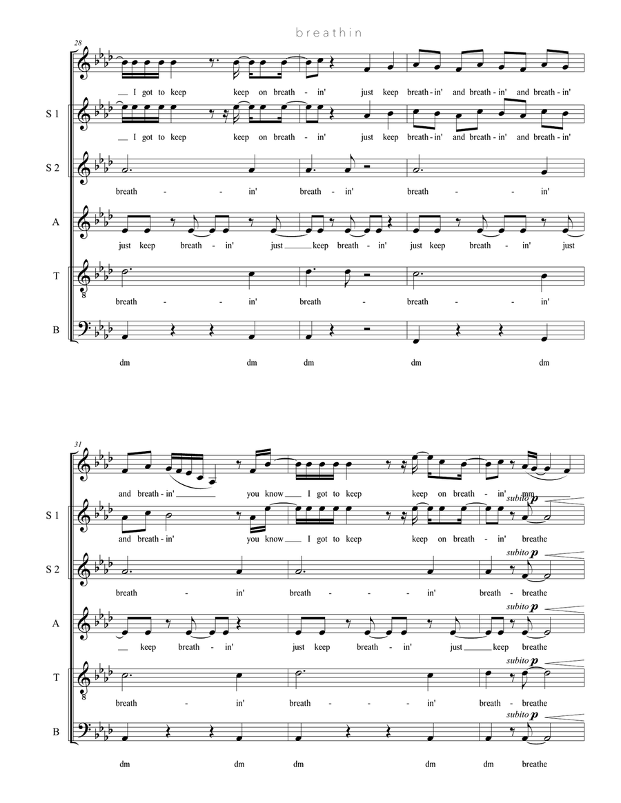 Breathin by Ariana Grande SSAATTBB - Digital Sheet Music page 5