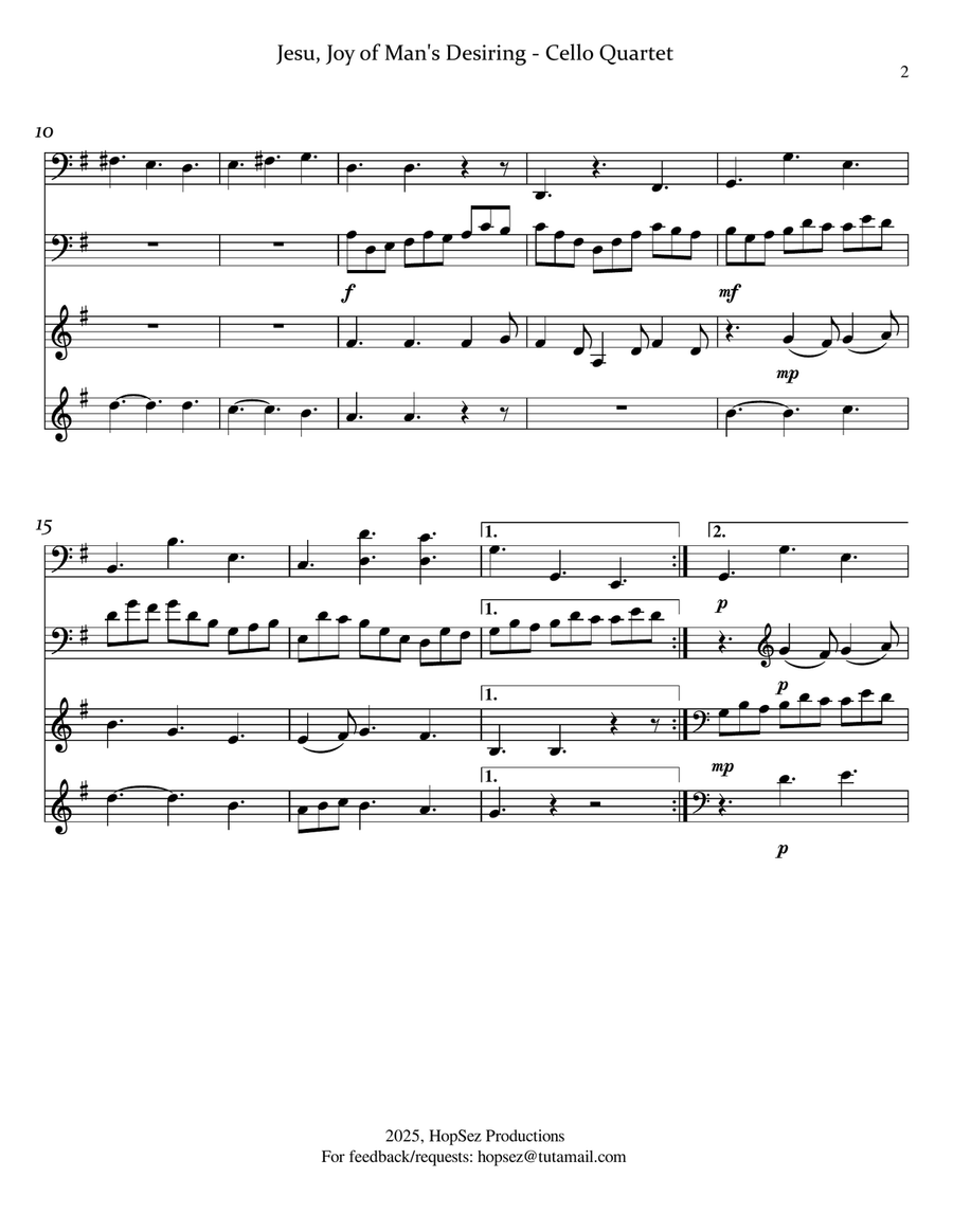 Jesu, Joy of Man's Desiring - Cello Quartet Cello scores gallery preview page 2