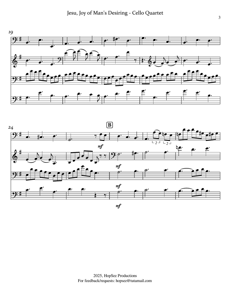 Jesu, Joy of Man's Desiring - Cello Quartet Cello scores gallery preview page 3