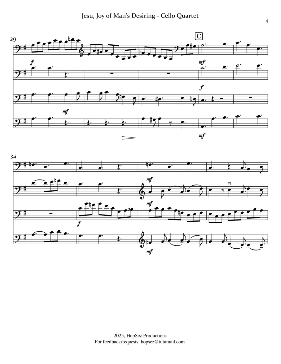 Jesu, Joy of Man's Desiring - Cello Quartet Cello scores gallery preview page 4