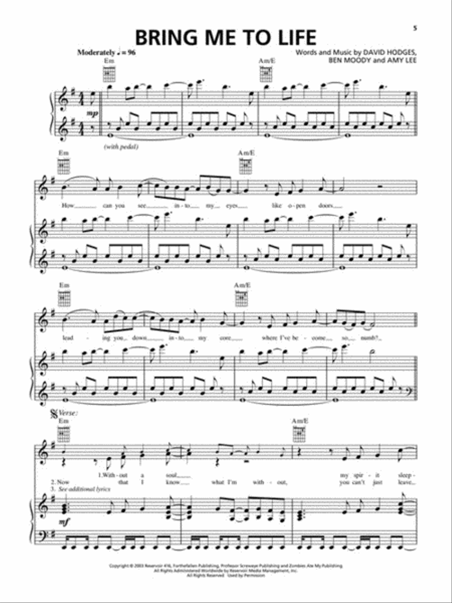 Evanescence – Fallen Evanescence – Fallen Piano, Vocal, Guitar scores gallery preview page 4
