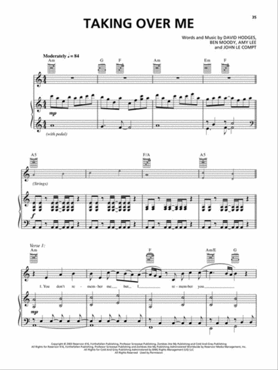 Evanescence – Fallen Evanescence – Fallen Piano, Vocal, Guitar scores gallery preview page 5