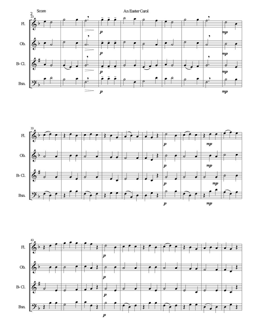 Easter Carol for woodwind quartet Woodwind Quartet scores gallery preview page 2