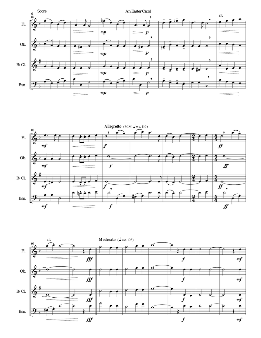 Easter Carol for woodwind quartet Woodwind Quartet scores gallery preview page 4