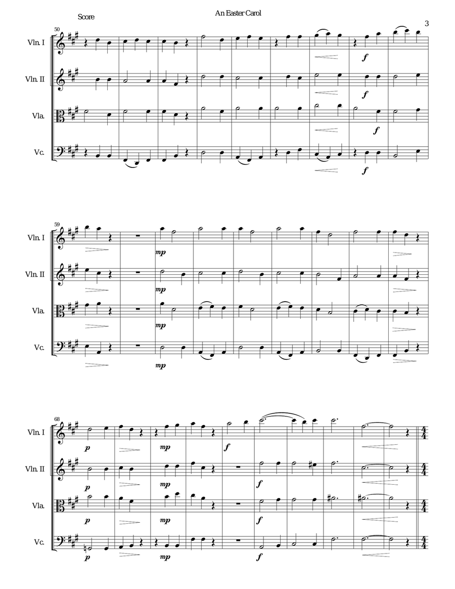 Easter Carol for string quartet String Quartet scores gallery preview page 3