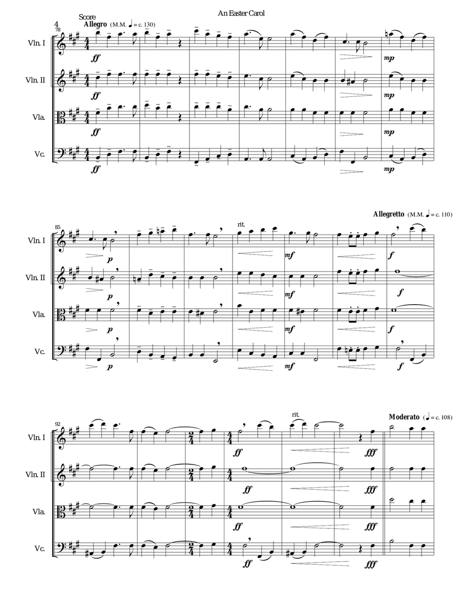 Easter Carol for string quartet String Quartet scores gallery preview page 4