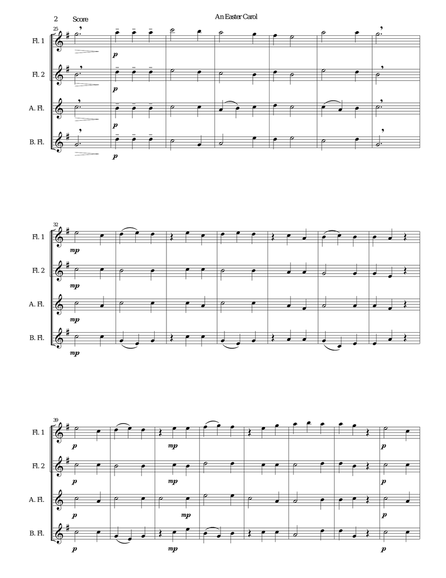 Easter Carol for flute quartet Flute Quartet scores gallery preview page 2
