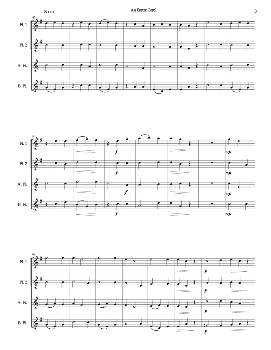 Easter Carol for flute quartet Flute Quartet scores gallery preview page 3