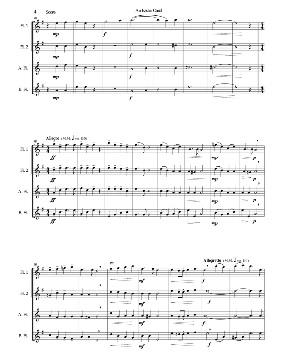 Easter Carol for flute quartet Flute Quartet scores gallery preview page 4