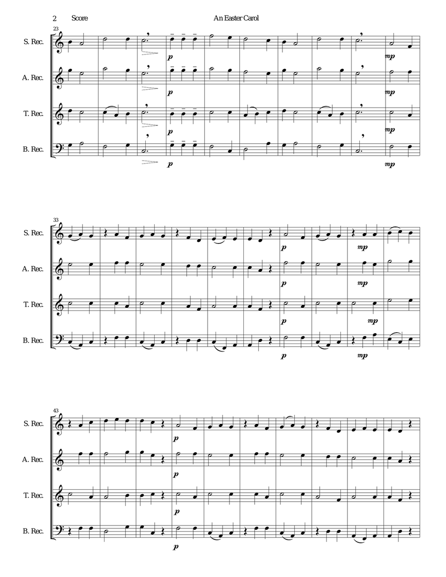 Easter Carol for recorder quartet Small Ensemble scores gallery preview page 2