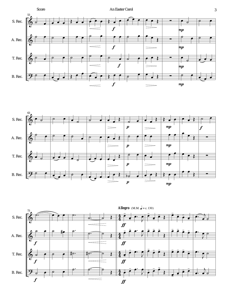 Easter Carol for recorder quartet Small Ensemble scores gallery preview page 3