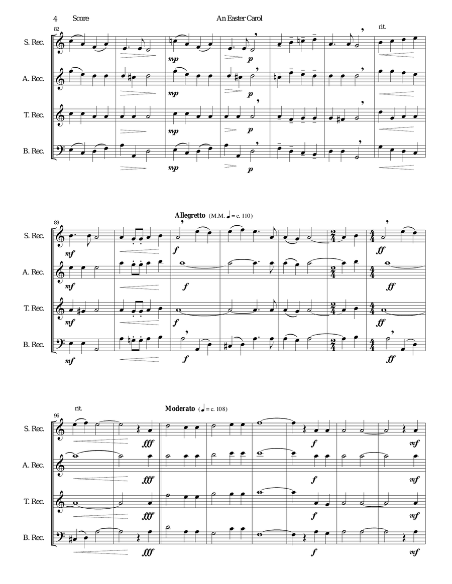 Easter Carol for recorder quartet Small Ensemble scores gallery preview page 4