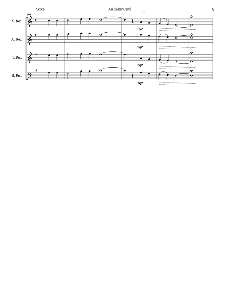 Easter Carol for recorder quartet Small Ensemble scores gallery preview page 5