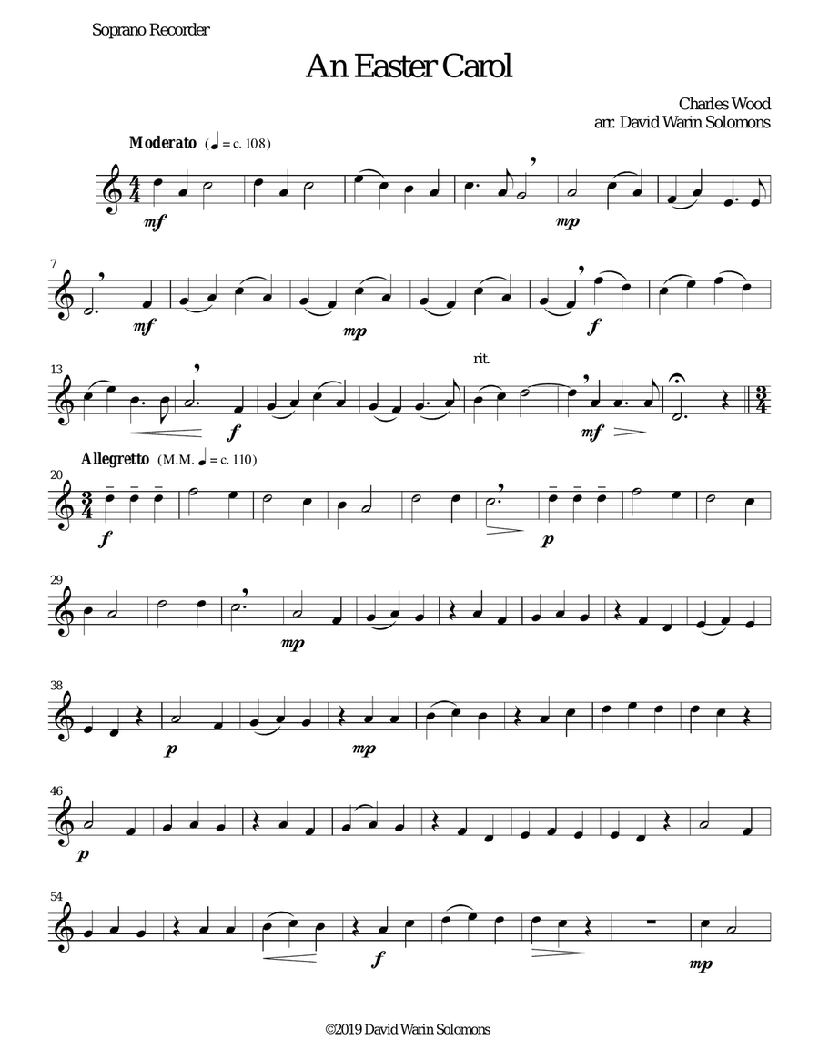 Easter Carol for recorder quartet Small Ensemble scores gallery preview page 6