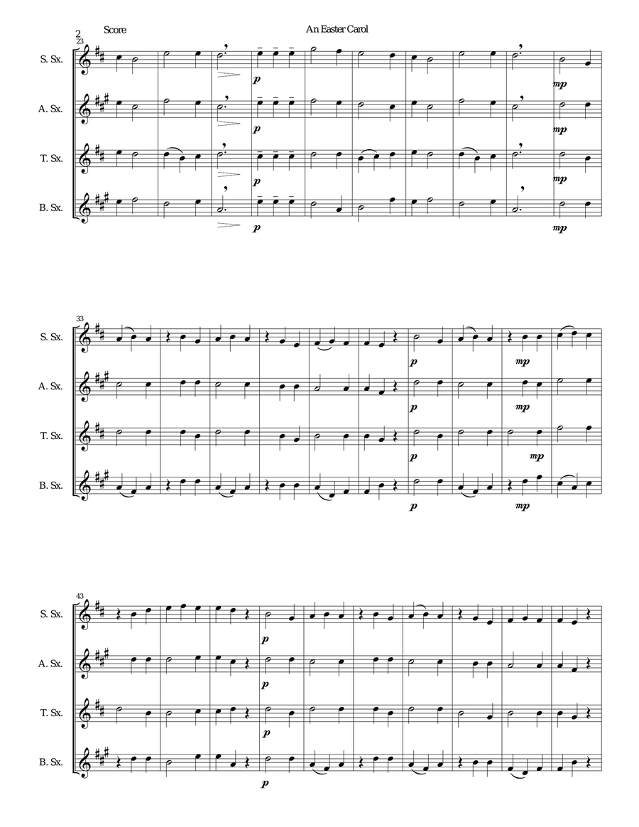 Easter Carol for saxophone quartet Saxophone Quartet scores gallery preview page 2