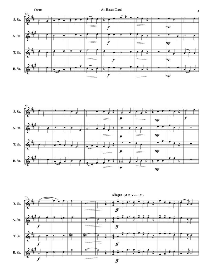 Easter Carol for saxophone quartet Saxophone Quartet scores gallery preview page 3
