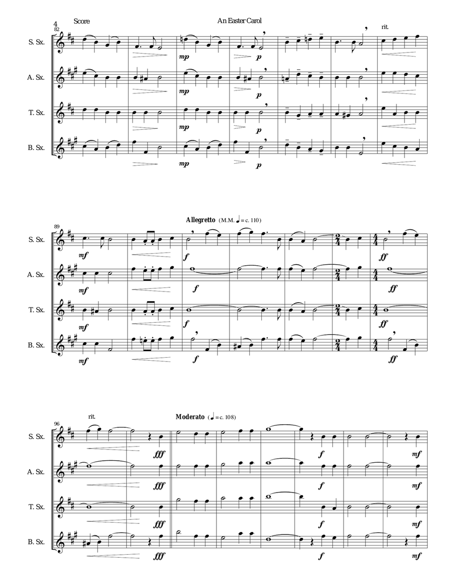 Easter Carol for saxophone quartet Saxophone Quartet scores gallery preview page 4