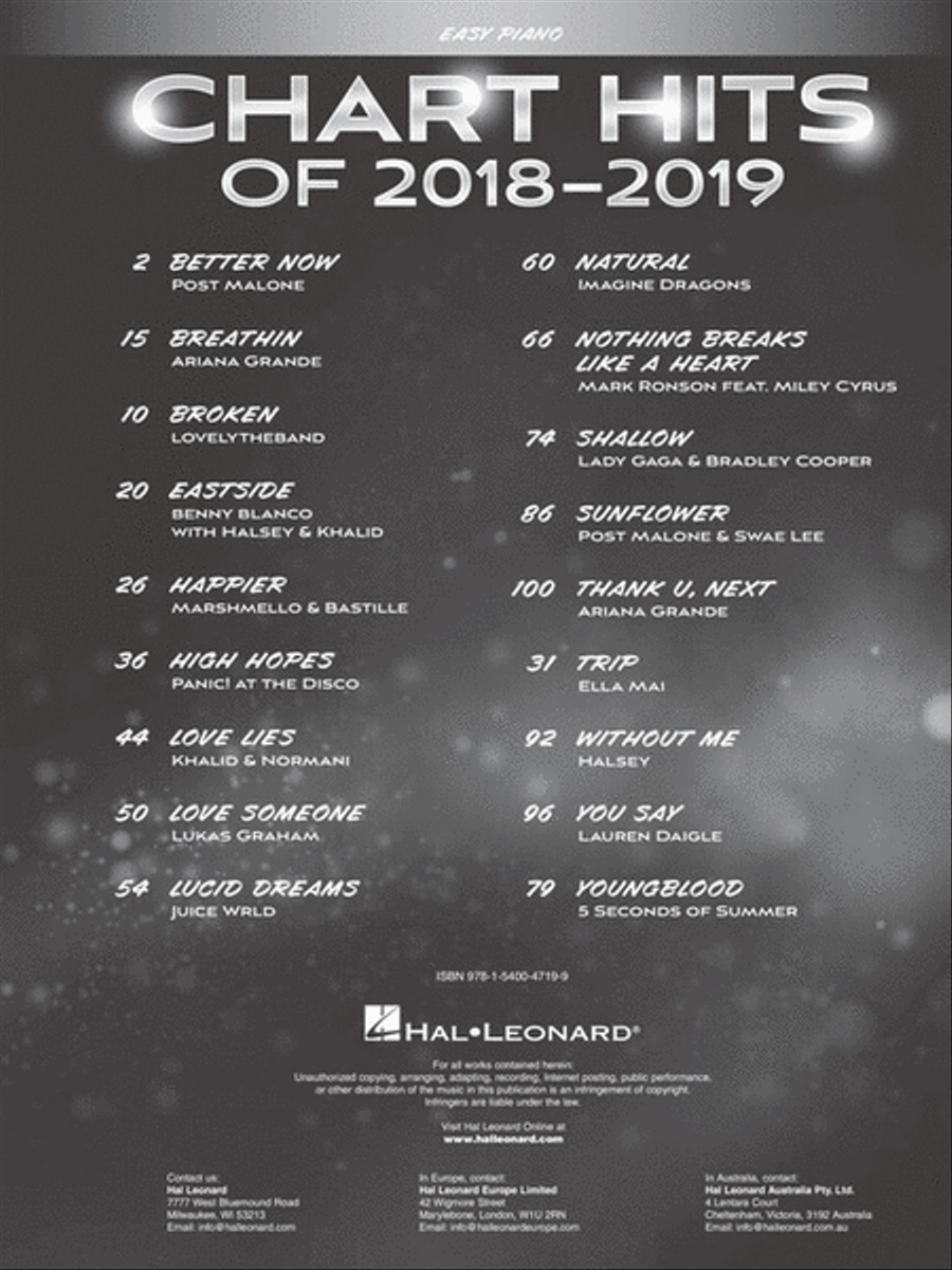 Chart Hits of 2018-2019 Easy Piano scores gallery preview page 2