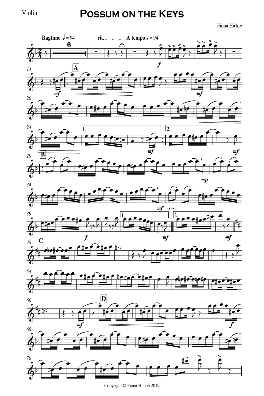 Possum on the Keys Violin Solo scores gallery preview page 6