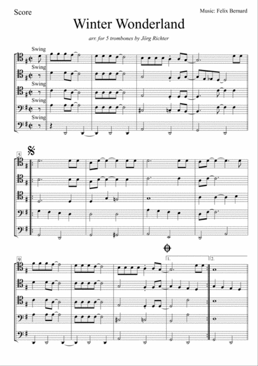 Winter Wonderland Brass Quintet scores gallery preview page 2