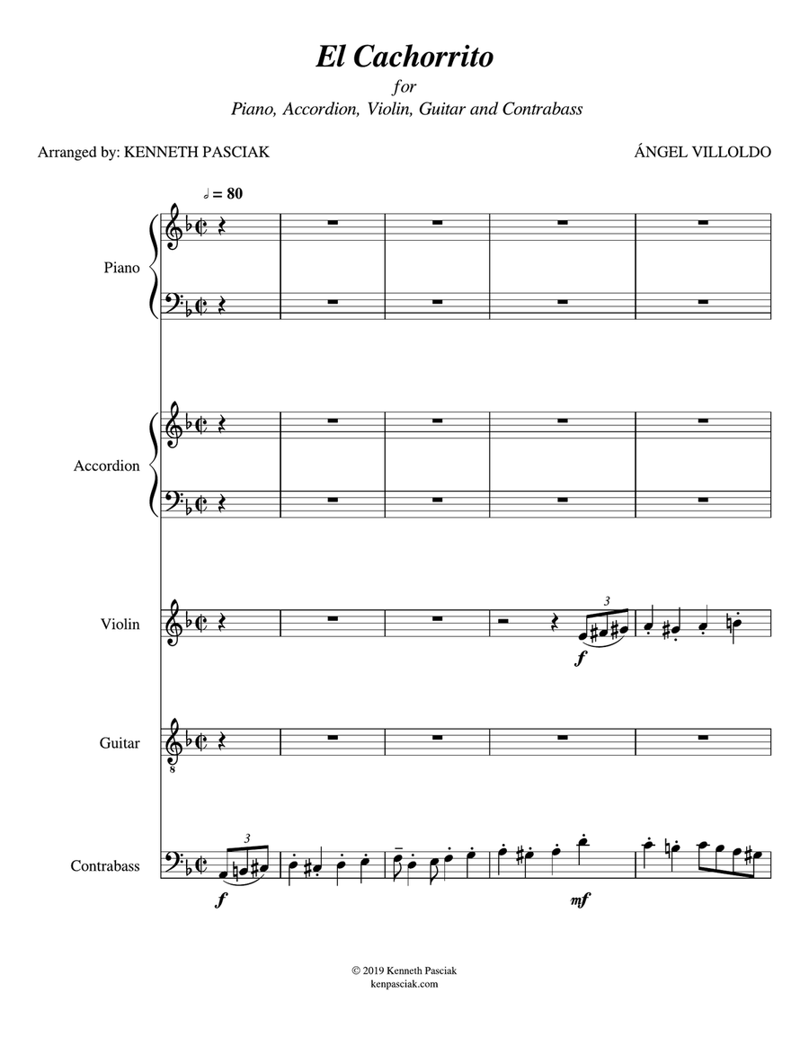 El Cachorrito (for Tango Quintet) Small Ensemble scores gallery preview page 3
