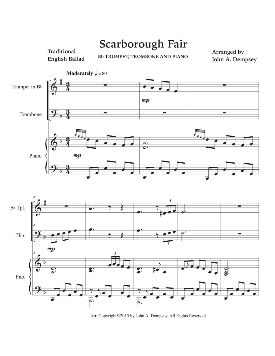Scarborough Fair (Trio for Trumpet, Trombone and Piano) Brass Trio scores gallery preview page 5