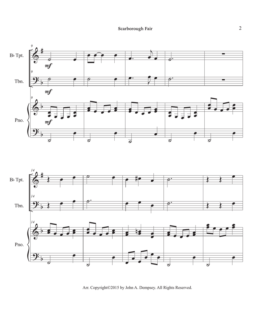 Scarborough Fair (Trio for Trumpet, Trombone and Piano) Brass Trio scores gallery preview page 6