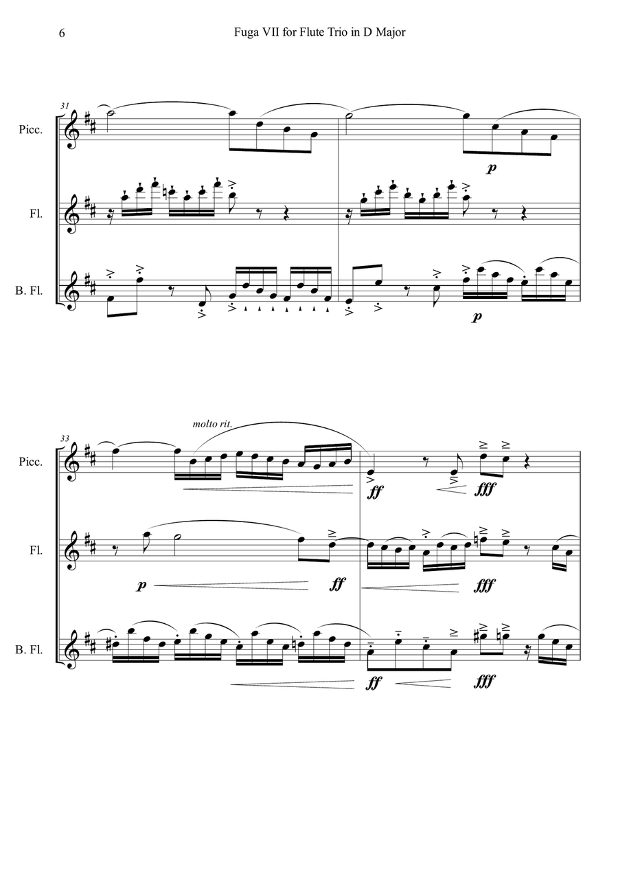 Fuga VII for Flute Trio in D Major Fuga VII for Flute Trio in D Major Woodwind Trio scores gallery preview page 6