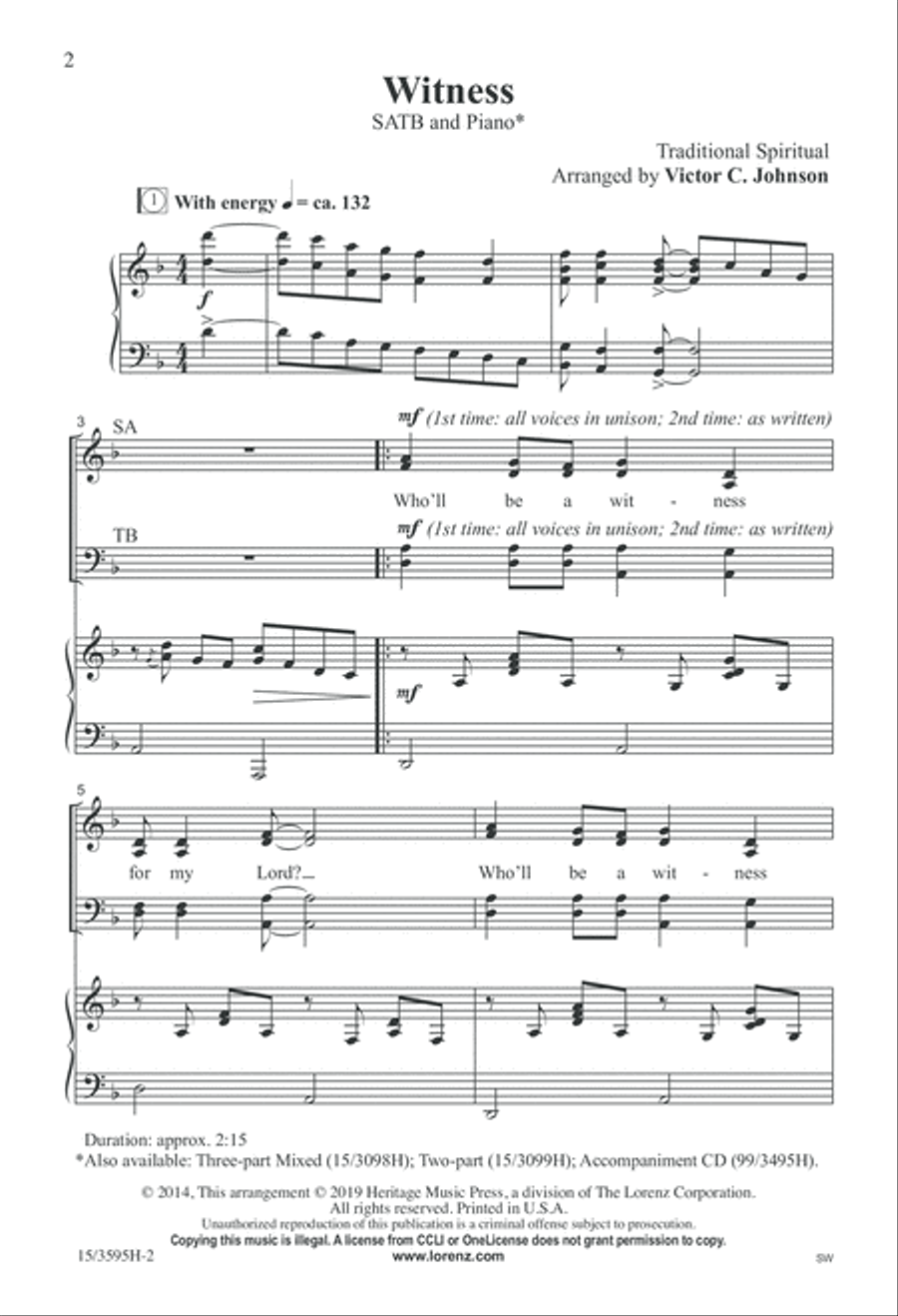 Witness (Digital Download) 4-Part scores gallery preview page 2