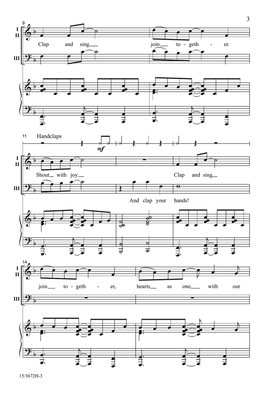 Clap and Sing, Join Together! by Victor C Johnson 3-Part - Digital Sheet Music page 3