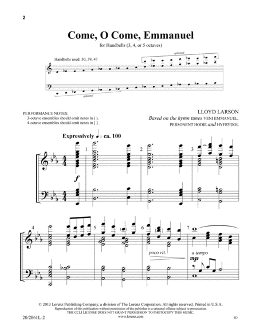 Come, O Come, Emmanuel (Digital Download) 5-Octaves scores gallery preview page 2