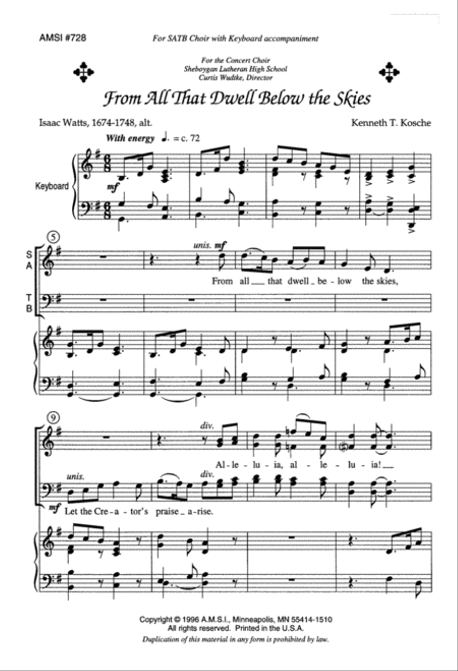 From All That Dwell Below the Skies (Digital Download) 4-Part scores gallery preview page 1
