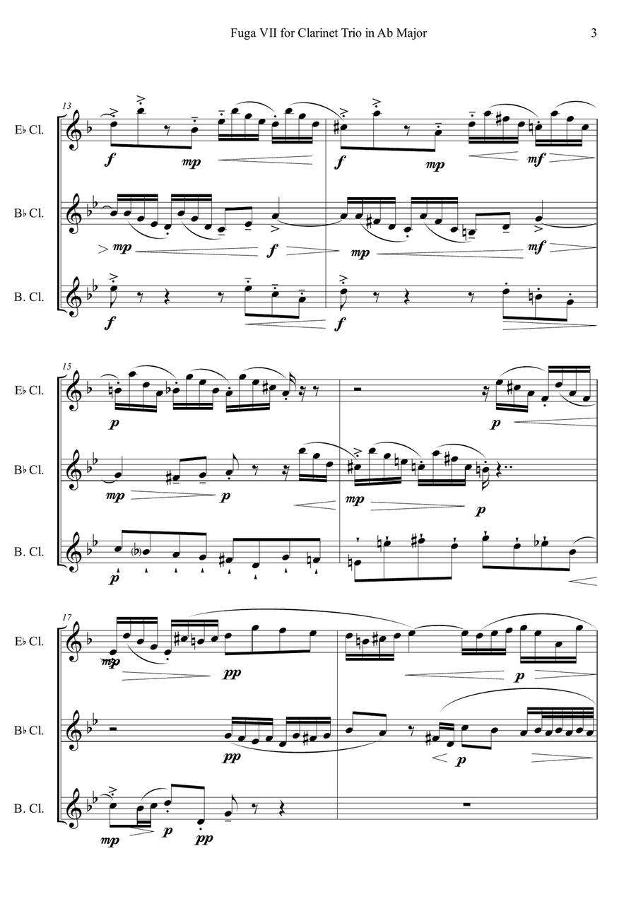Fuga VII for Clarinet Trio in Ab Major Clarinet Trio scores gallery preview page 3