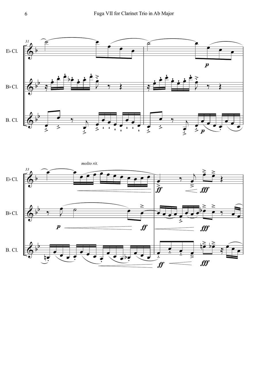 Fuga VII for Clarinet Trio in Ab Major Clarinet Trio scores gallery preview page 6