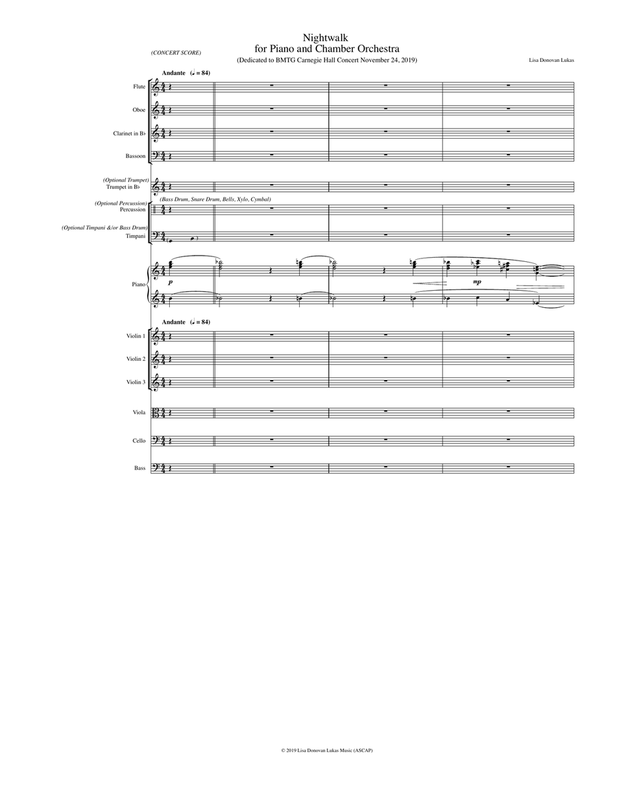 Nightwalk for Piano and Chamber Orchestra (Includes Score and Solo Piano with Piano Accompaniment) Chamber Orchestra scores gallery preview page 2