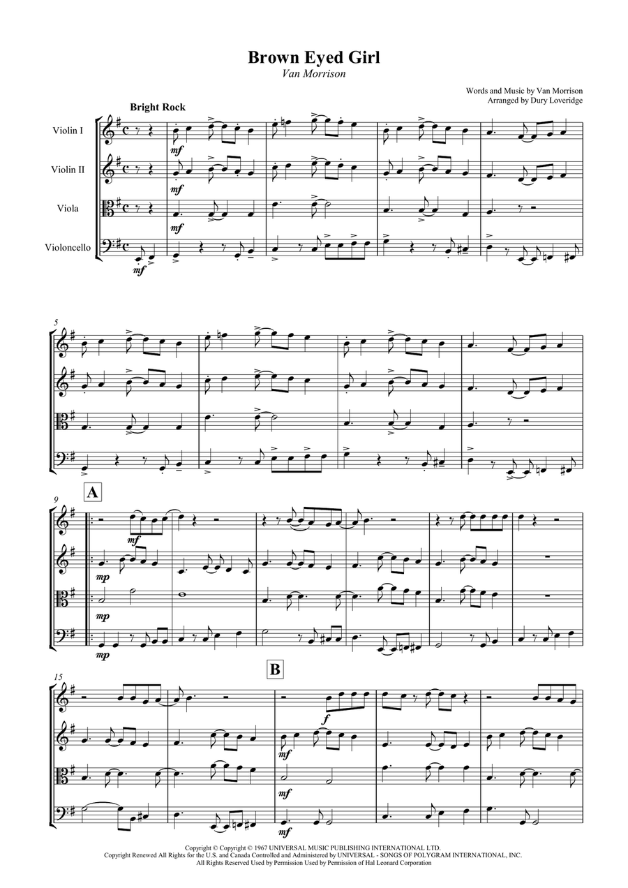 Brown Eyed Girl String Quartet scores gallery preview page 2
