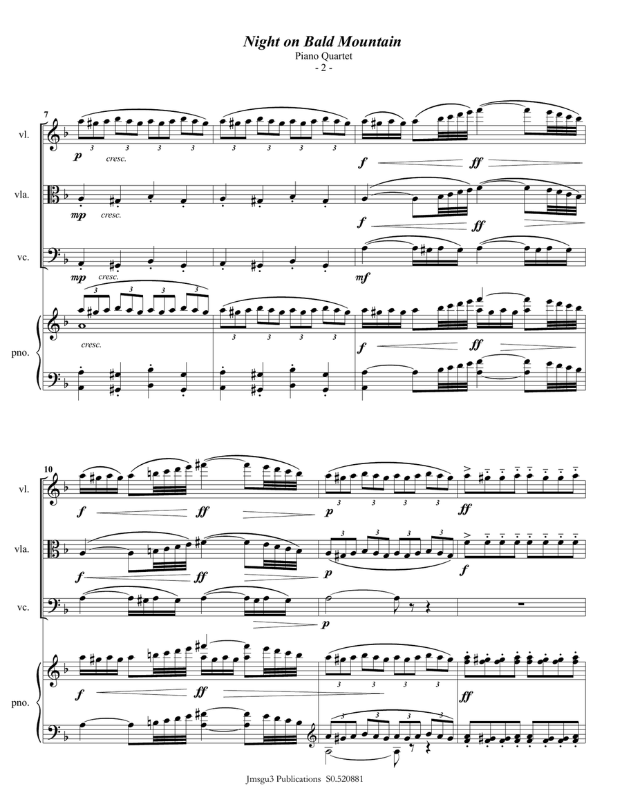 Mussorgsky: Night on Bald Mountain for Piano Quartet Piano Quartet scores gallery preview page 2