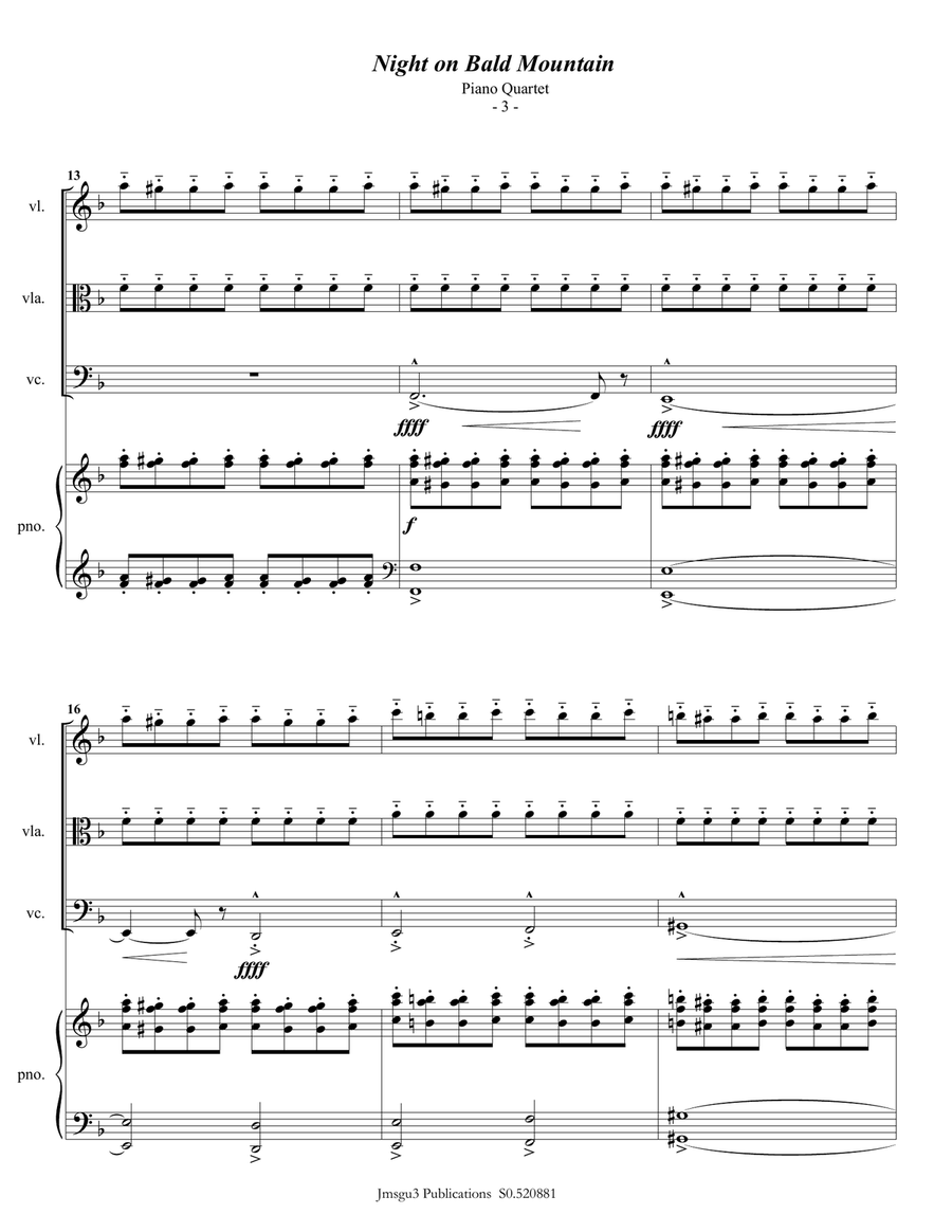 Mussorgsky: Night on Bald Mountain for Piano Quartet Piano Quartet scores gallery preview page 3