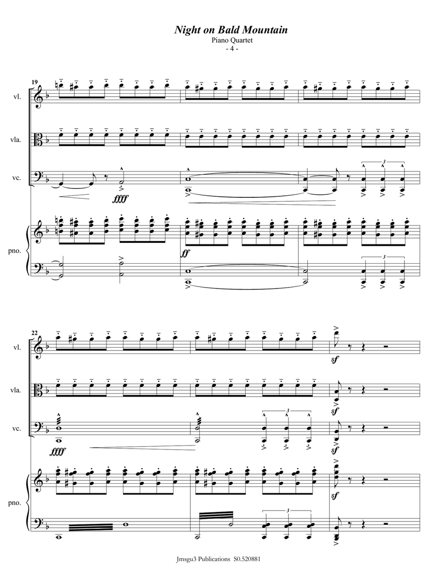 Mussorgsky: Night on Bald Mountain for Piano Quartet Piano Quartet scores gallery preview page 4