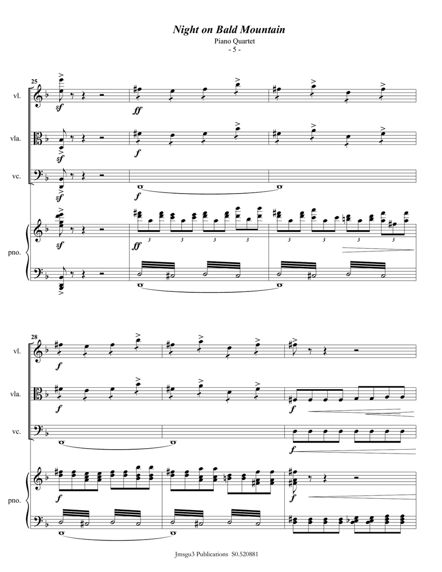 Mussorgsky: Night on Bald Mountain for Piano Quartet Piano Quartet scores gallery preview page 5