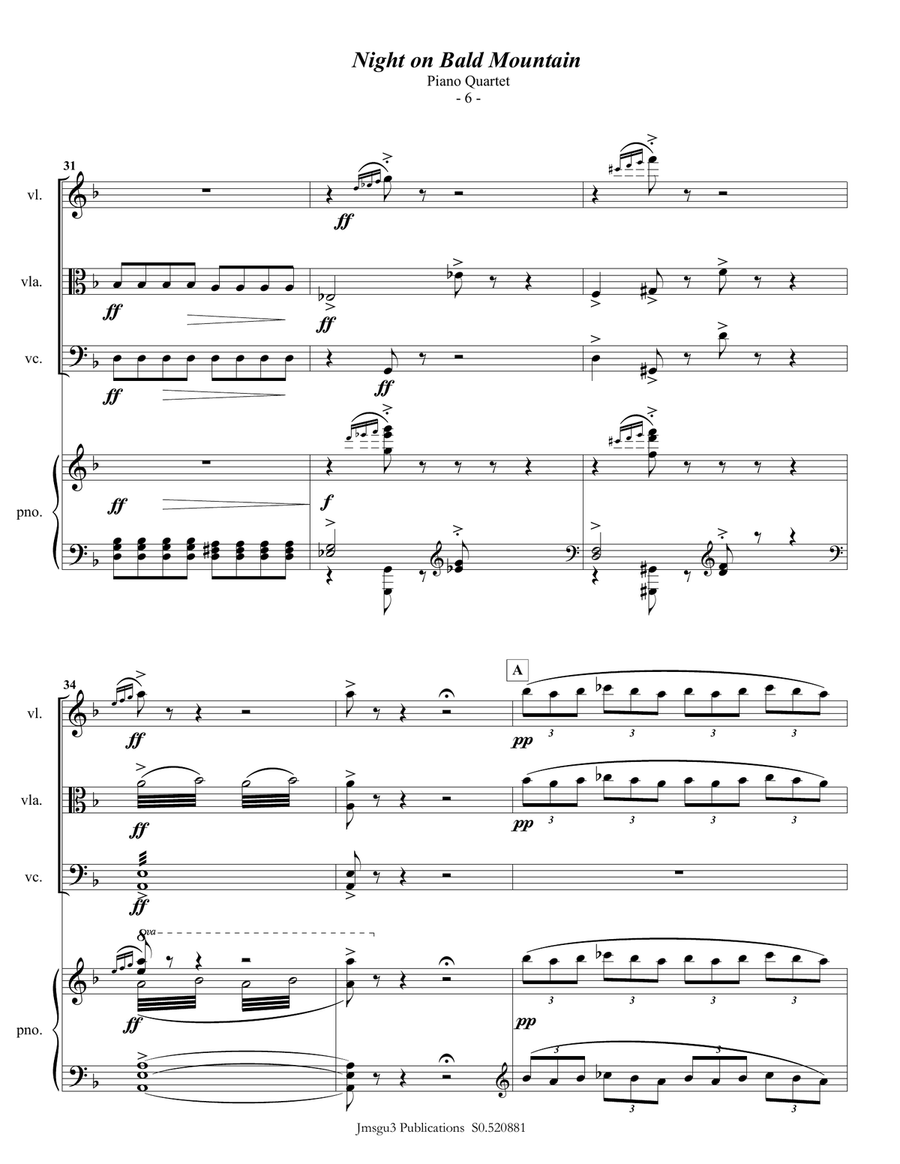 Mussorgsky: Night on Bald Mountain for Piano Quartet Piano Quartet scores gallery preview page 6