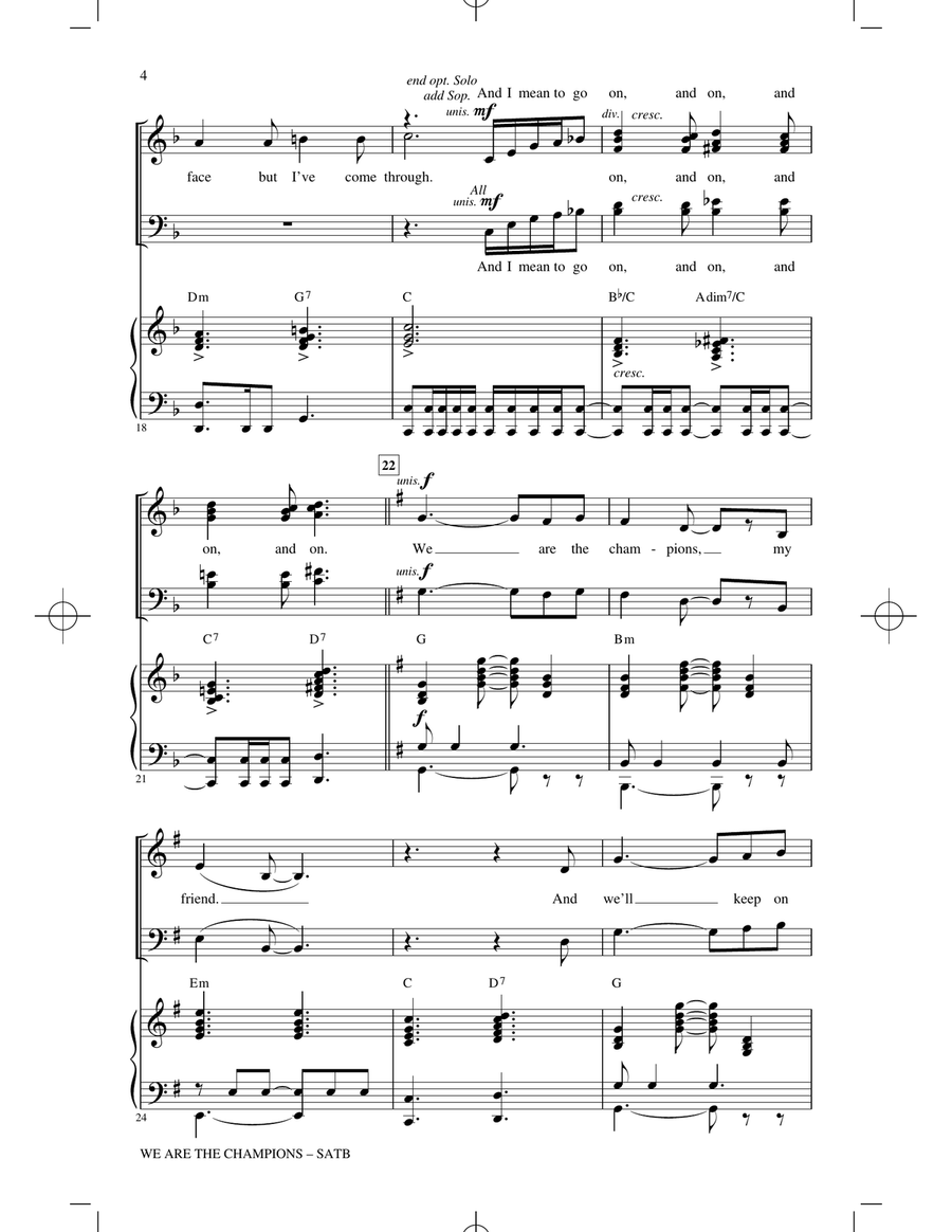 We Are The Champions (arr. Roger Emerson) 4-Part scores gallery preview page 3