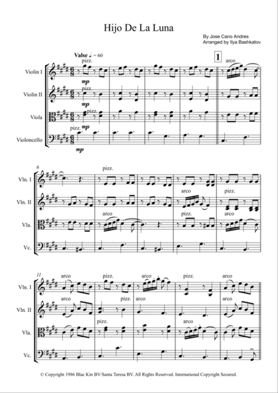 Hijo De La Luna String Quartet scores gallery preview page 2
